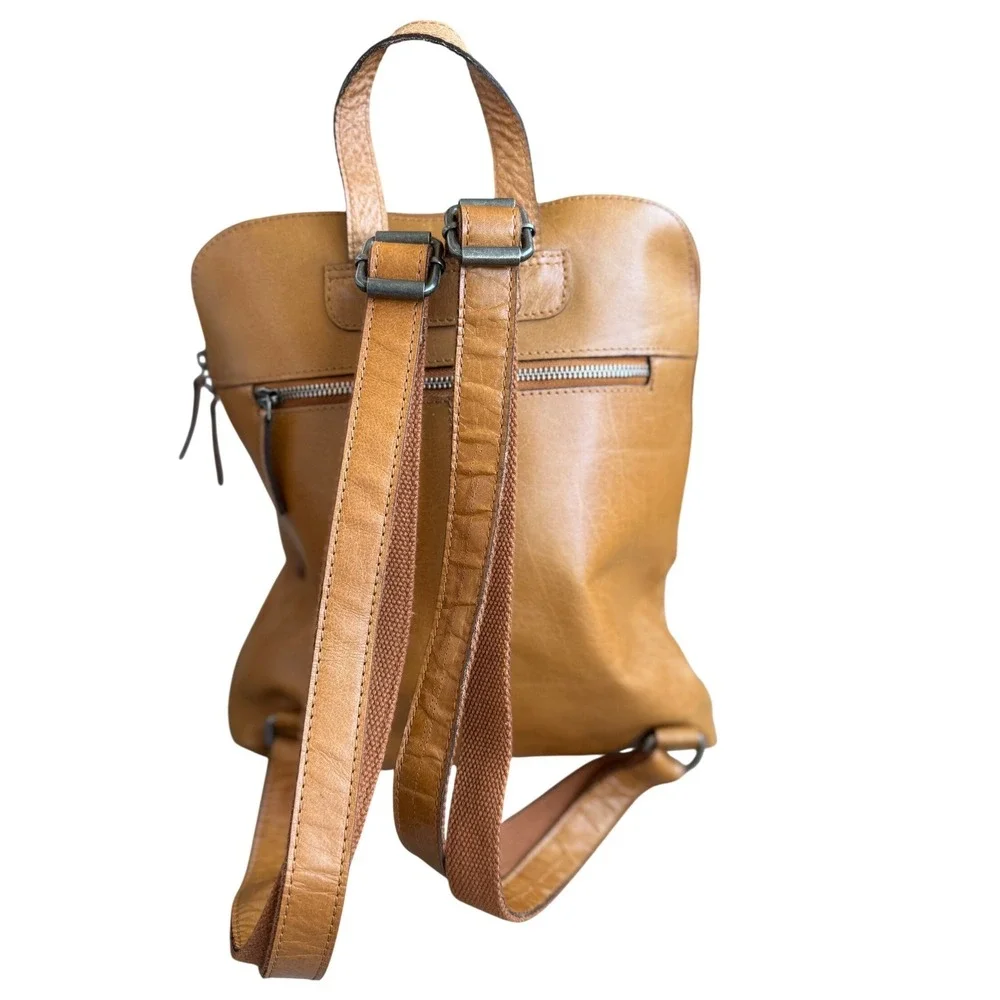 Wild West Los Angeles Leather Backpack Plaid Lining Buckle Pocket